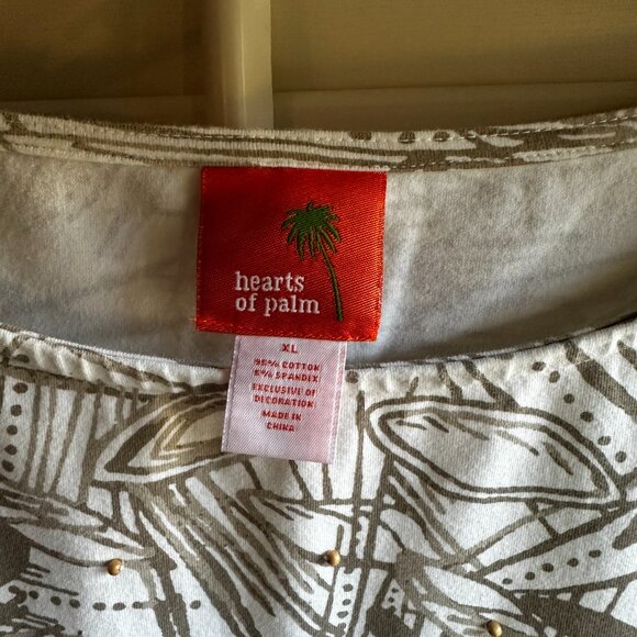 3/4-Sleeve Neutral Patterned Top, Cream and Taupe with Golden and Wooden Beads - Picture 3 of 4